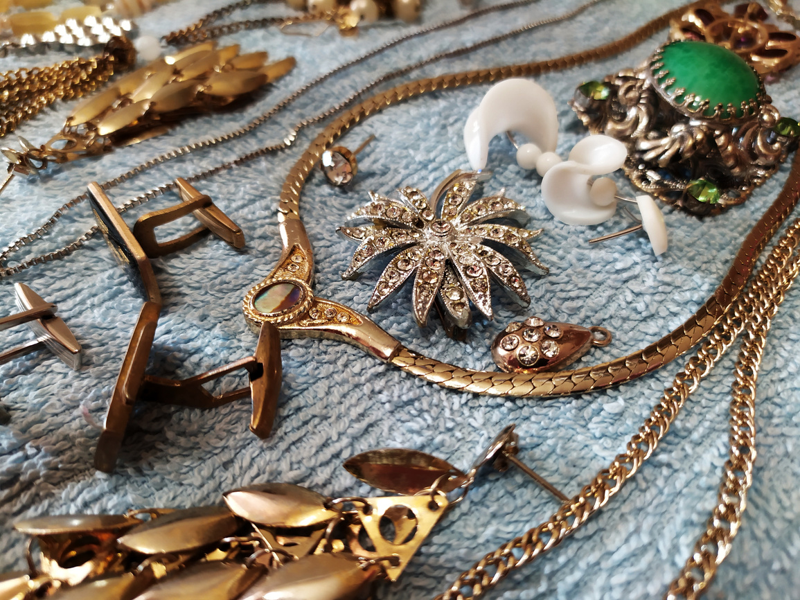Old vintage jewelry close-up.